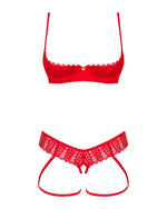 Комплект Obsessive Ingridia 2-pcs crotchless set M/L, червоний, з доступом, відкриті груди