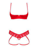 Комплект Obsessive Ingridia 2-pcs crotchless set XL/2XL, червоний, з доступом, відкриті груди