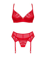 Комплект Obsessive Ingridia 3-pcs set XS/S, червоний, бюстгальтер, стрінги, пояс