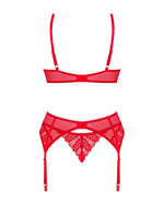 Комплект Obsessive Ingridia 3-pcs set XL/2XL, червоний, бюстгальтер, стрінги, пояс