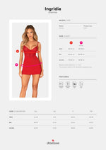 Пеньюар Obsessive Ingridia chemise & thong M/L, червоний, сорочка, стрінги