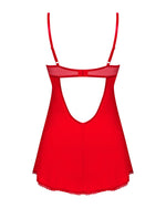 Пеньюар Obsessive Ingridia chemise & thong XL/2XL, червоний, сорочка, стрінги