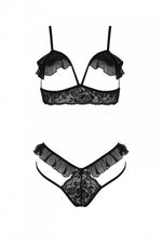 Еротичний комплект Passion DOLLY SET, L/XL, black, з відкритими чашками