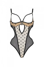 Еротичне боді Passion MARINA BODY, L/XL, beige, з відкритими чашками