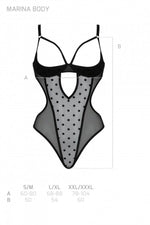 Еротичне боді Passion MARINA BODY, L/XL, black, з відкритими чашками