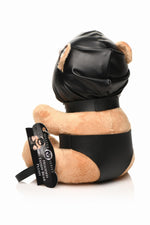 Плюшевий ведмедик HOODED Teddy Bear БДСМ у шкіряному капюшоні з повідцем, 23x16x12 см