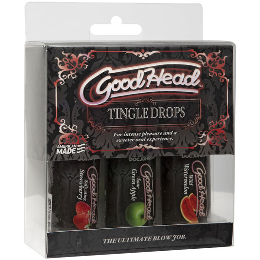 Набір крапель для мінету Doc Johnson GoodHead Tingle Drops, 3х, кавун, зелене яблуко, полуниця
