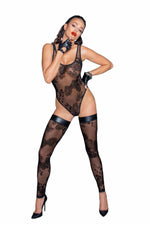 Боді Noir Handmade F242 Tulle body with patterned flock embroidery, L