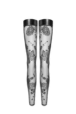 Панчохи без миска Noir Handmade F243 Tulle stockings with patterned flock embroidery, L