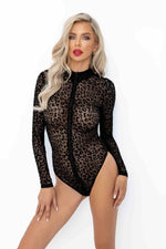 Боді під леопард Noir Handmade F287 Leopard flock bodysuit with long sleeves, 3XL, довгий рукав