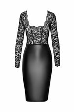 Сукня Noir Handmade F295 Euphoria, XXL, black, мереживо, глибоке декольте, спідниця міді під латекс