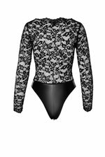 Боді Noir Handmade F296 Psyche, XL, мереживо, довгий рукав, низ під латекс, з доступом