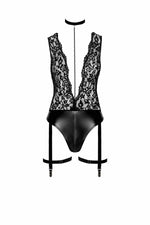 Боді Noir Handmade F297 Libido, L, чорне, мереживо, низ під латекс, відкритий доступ, гартери