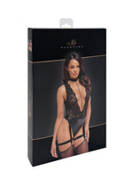 Боді Noir Handmade F297 Libido, XL, чорне, мереживо, низ під латекс, відкритий доступ, гартери