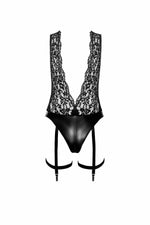 Боді Noir Handmade F297 Libido, XXL, чорне, мереживо, низ під латекс, відкритий доступ, гартери