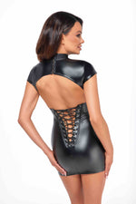 Сукня Noir Handmade F309 Fantasy, L, black, міні, під латекс, короткий рукав, шнурівка ззаду