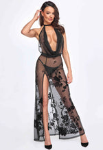 Сукня Noir Handmade F312 Divinity, XXL, black, прозора, до підлоги, відкрита спина, розріз збоку
