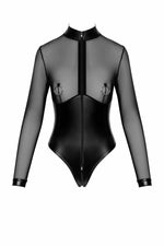 Боді Noir Handmade F321 Edge, M, низ під латекс, верх сітка, блискавка на все тіло, декор кільця