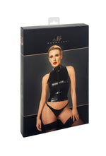 Топ Noir Handmade F324 Glam, L, black, халтер, на блискавці, вінілові вставки, комір-стійка