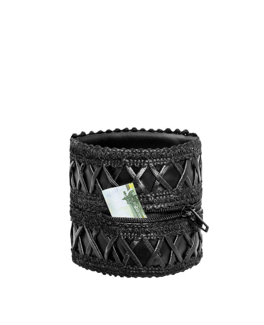 Жіночий гаманець-браслет Noir Handmade F326, black, під шкіру, рельєфний візерунок, кишеня на блискавці