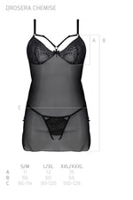 Пеньюар Passion DROSERA CHEMISE black, L/XL, мереживний ліф зі стрепами, трусики в комплекті