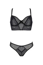 Комплект Passion DROSERA SET black, L/XL, сітка+мереживо, бюстьє та трусики танга