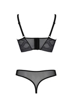Комплект Passion DROSERA SET black S/M, сітка+мереживо, бюстьє та трусики танга