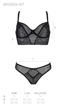 Комплект Passion DROSERA SET black, XXL/XXXL, сітка+мереживо, бюстьє та трусики танга