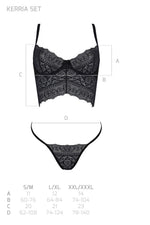 Комплект Passion KERRIA SET black, L/XL, сітка+мереживо, бюстьє та стрінги