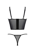 Комплект Passion KERRIA SET black, XXL/XXXL сітка+мереживо, бюстьє та стрінги