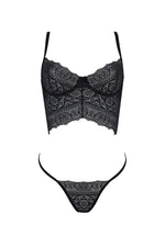 Комплект Passion KERRIA SET black, XXL/XXXL сітка+мереживо, бюстьє та стрінги