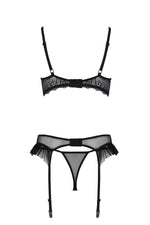 Комплект Passion KERRIA SET WITH OPEN BRA black, XXL/XXXL, бюстгальтер з відкритою чашкою, стрінги, пояс для панчіх