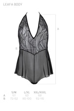 Боді Passion LEAFA BODY black, L/XL, на зав'язках, м'яка чашка, низ у вигляді шортиків