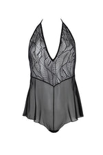 Боді Passion LEAFA BODY black S/M, на зав'язках, м'яка чашка, низ у вигляді шортиків