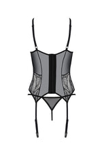 Корсет Passion LEAFA CORSET black L/XL, м'які чашки, затискачі для панчіх, стрінги в комплекті