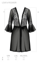 Пеньюар Passion LEAFA PEIGNOIR black, L/XL, довжина трохи вище коліна, широкі рукави, зав'язується на пояс