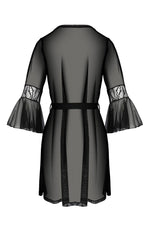 Пеньюар Passion LEAFA PEIGNOIR black, XXL/XXXL, довжина трохи вище коліна, широкі рукави, зав'язується на пояс
