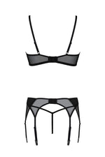 Комплект Passion LEAFA SET black, L/XL, мереживо+сітка, бюстгальтер на кісточках, стрінги, пояс для панчіх