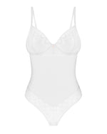 Боді Obsessive Alissium Teddy White, XS/S, ліф з м’якою чашкою, високі вирізи для ніг