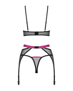 Комплект Obsessive Novenes 3-pcs set, XL/2XL, прозорий ліф на кісточках, стрінги, пояс