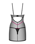 Пеньюар Obsessive Novenes chemise & thong, XS/S, обтислий, прозорий, зі стрепами, стрінги в комплект