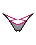 Трусики-стрінги Obsessive Novenes crotchless thong, XL/2XL, сітка, стрепи, прикраса зі стразами