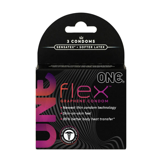 Презервативи ONE Flex Graphene, 3 шт, супертонкі, дуже міцні, картонне паковання