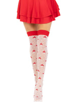 Панчохи Leg Avenue Polka Dot Mushroom Thigh Highs, One Size, біло-червоні, на резинці, малюнок — гриби