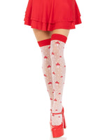 Панчохи Leg Avenue Polka Dot Mushroom Thigh Highs, One Size, біло-червоні, на резинці, малюнок — гриби