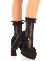 Шкарпетки ажурні Leg Avenue Mini Bow Lace Anklet, чорні, з рюшами, декор — бантики