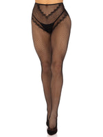 Стрип-колготки Leg Avenue Crotchless Net Tights with Heart Backseam, One Size, чорні, з доступом
