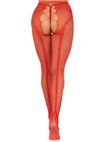 Стрип-колготки Leg Avenue Crotchless Net Tights with Heart Backseam, One Size, червоні, з доступом