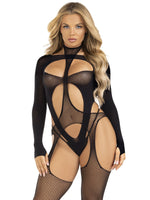 Бодістокінг 2 в 1 Leg Avenue Bodystocking with cutout teddy, One Size, чорний, панчохи-сітки і тедді