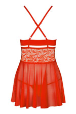 Бебі-дол Obsessive 838-BAB-3 babydoll & thong, L/XL, червоний, мереживний ліф, стрінги в комплекті